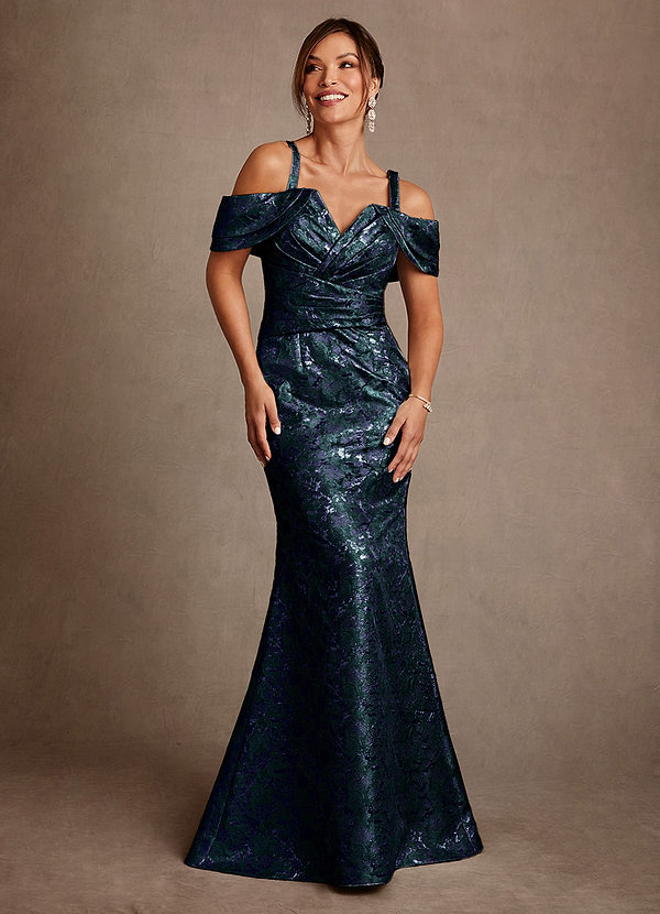 Azazie Bakersfield Mother of the Brides Dresses Dark Navy Mermaid Off the Shoulder Floral Jacquard Dress image1