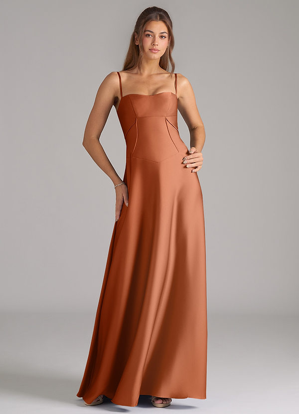 Azazie Valentine Suknie dla druhen Linia A Gorset Satyna elastyczna Do ziemi Sukienka image1