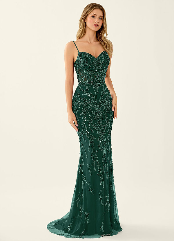 Zivah Dark Green Beading Corset Lace Up Back Mermaid Prom Dress image1