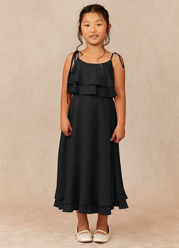 Azazie Temi Flower Girl Dresses Black A-Line Spaghetti Strap Chiffon Dress image1