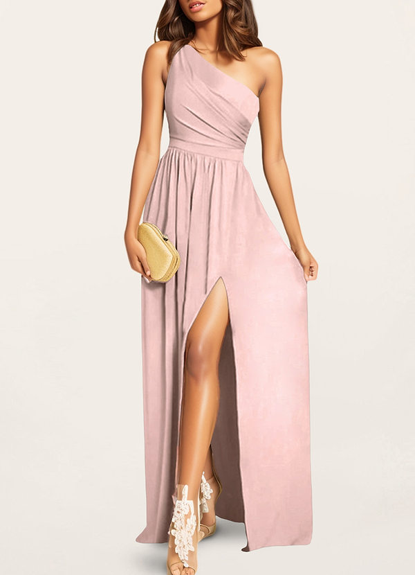 front On The Guest List Blushing Pink One-Shoulder Maxi Dress