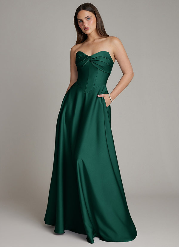 Azazie Meleena Bridesmaid Dresses Emerald A-Line Strapless Stretch Satin Dress image1