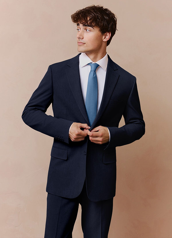 front Savile Navy Blue Wool Blend Suit Jacket