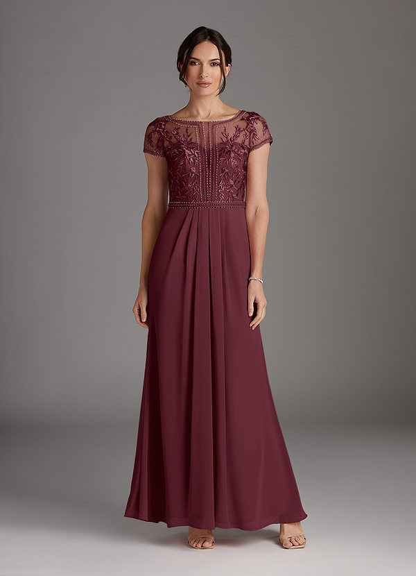 Azazie Silvia Vestidos de Madre de la Novia Vestido de Cabernet de Gasa de Corte En A con Encaje image1