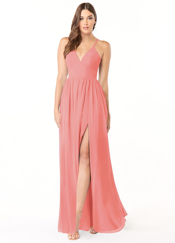 Azazie Aaida Bridesmaid Dresses Coral A-Line Corset Chiffon Dress image1