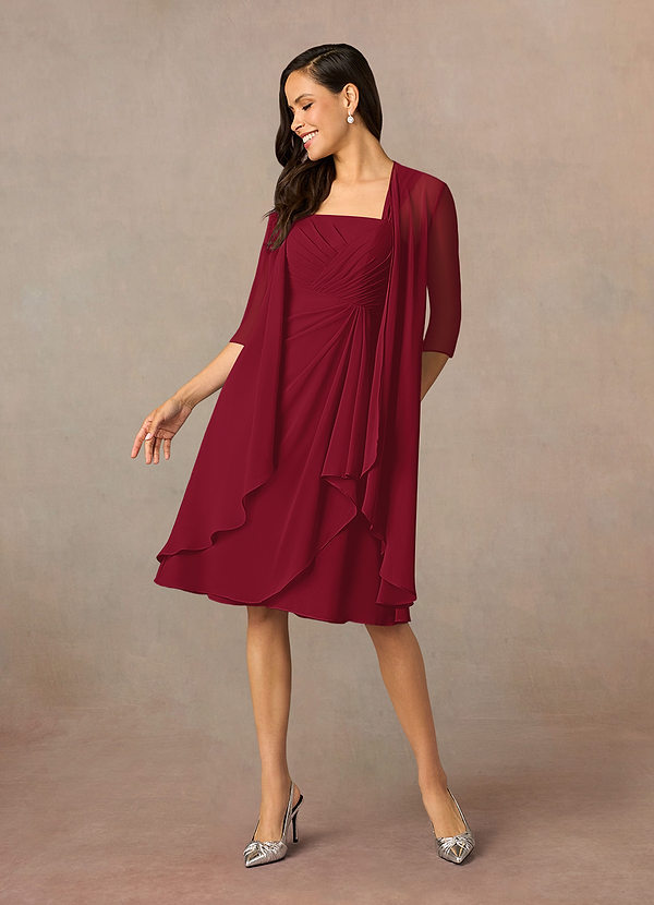 Azazie Olivia Mother of the Bride Dresses Burgundy A-Line Square Neckline Pleated Chiffon Dress image1