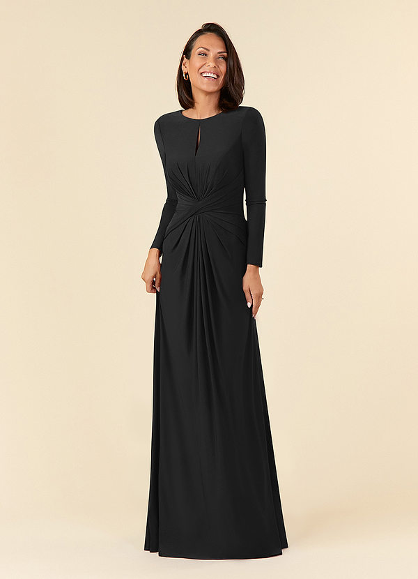 Azazie Natalya Mother of the Brides Dresses Black A-Line Pleated Luxe Knit Dress image1