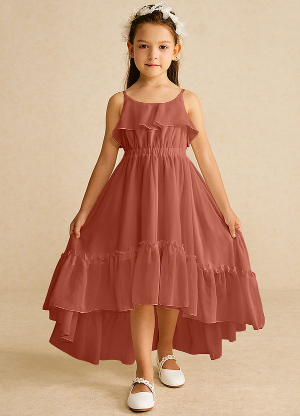 Azazie Karmen Flower Girl Dresses Clay A-Line Ruched Chiffon Dress image1