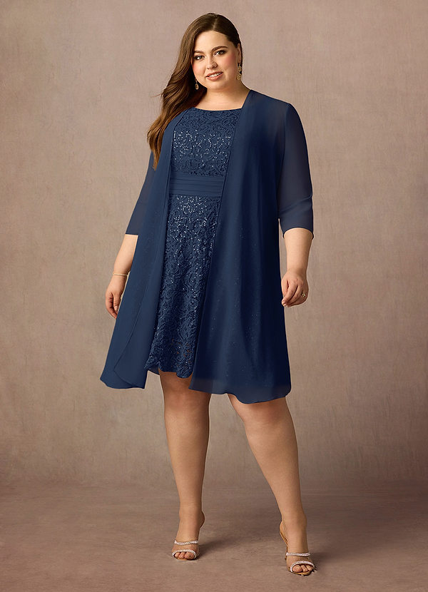 Azazie Beth Mother of the Brides Dresses Dark Navy A-Line Scoop Sequins Chiffon Dress image1