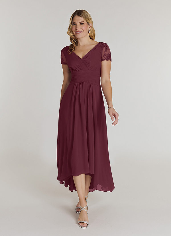 Azazie Thais Brautmutterkleider A-Linie Spitze Chiffon Kleider Cabernetrot image1