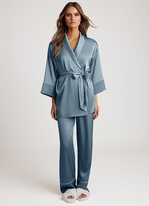front Azul Polvoriento Conjunto de pijama con ribete de satén