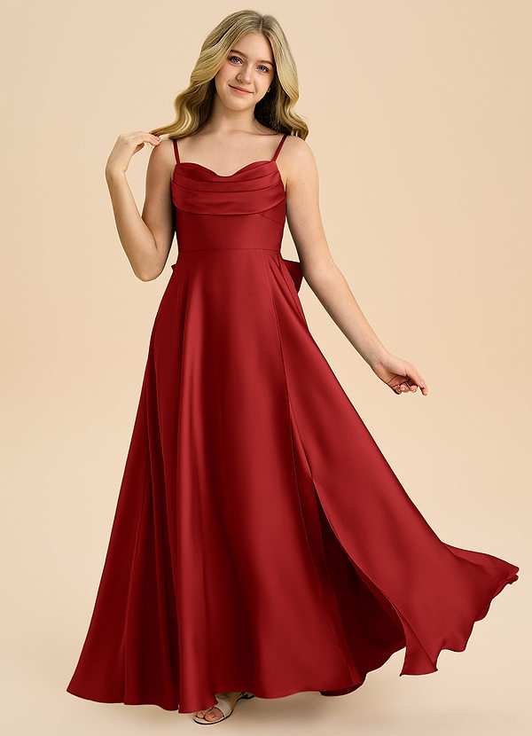 Azazie Bear Junior Pomegranate A-Line Sweetheart Neckline Stretch Satin Dress image1