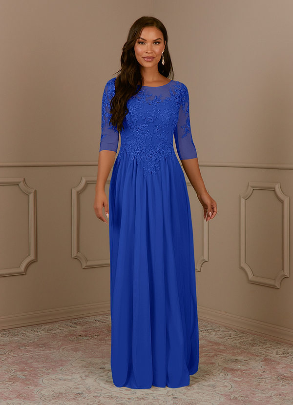 Azazie Harriet Mother of the Brides Dresses Royal Blue A-Line Scoop lace Mesh Dress image1