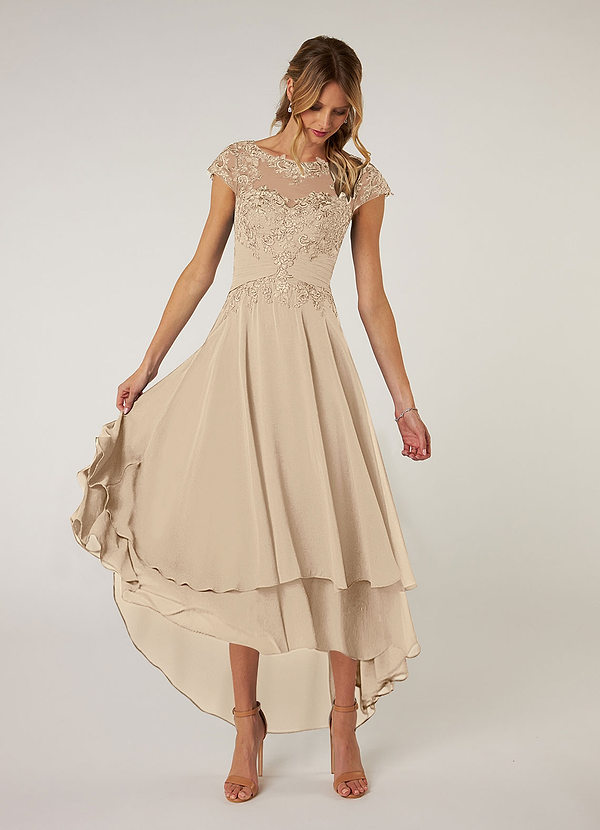 Azazie Shonda Mother of the Brides Dresses Champagne Lace Chiffon Dress image1