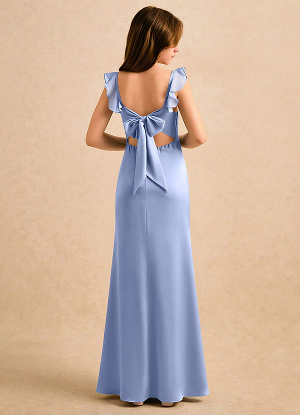 Azazie Novalie Girls Formal Flower Girl Dresses Ice Mermaid Bow Stretch Satin Dress image1