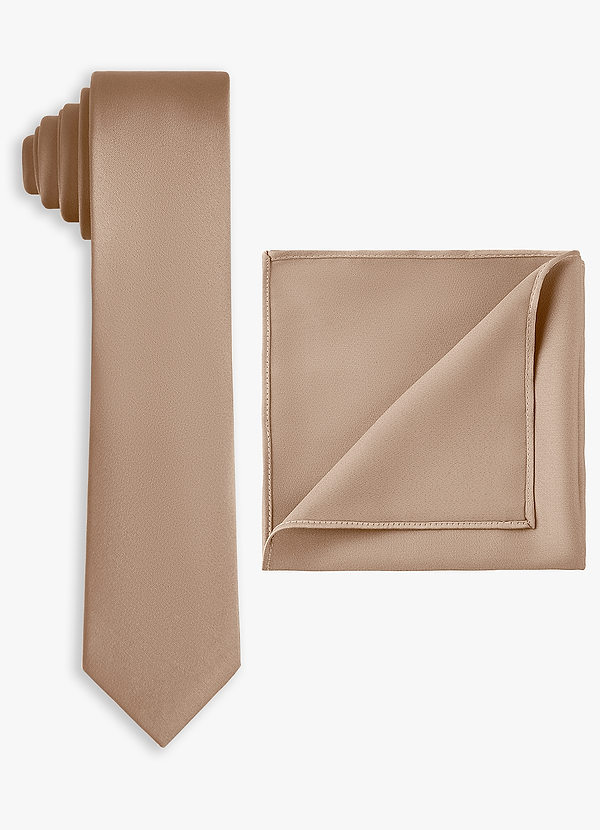 front Set cravatta sottile in raso elasticizzato e fazzoletto da taschino