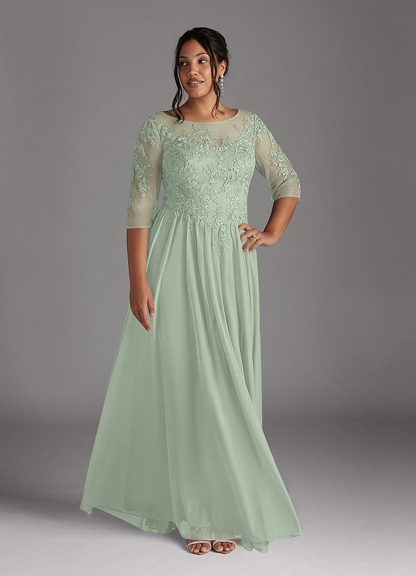 Azazie Harriet Mother of the Brides Dresses Dusty Sage A-Line Scoop lace Mesh Dress image1