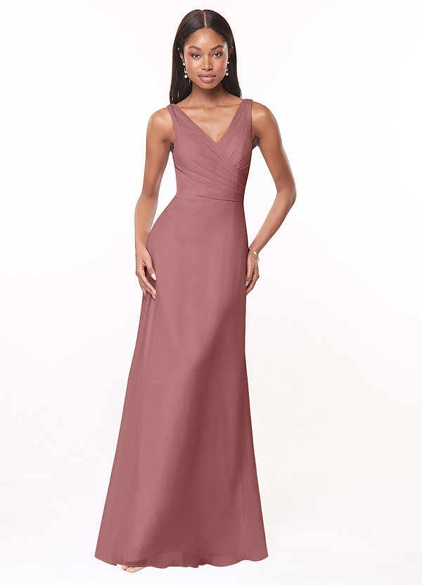 Azazie Nala Bridesmaid Dresses Desert Rose A-Line Pleated Chiffon Dress image1