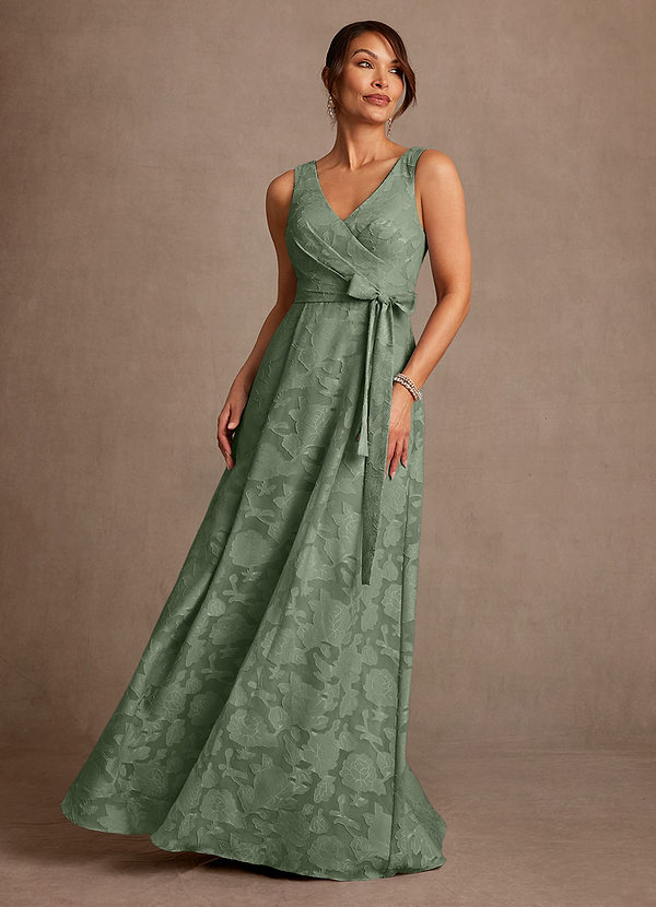 Azazie Luanne Mother of the Brides Dresses Matcha A-Line Pleated Floral Burnout Dress image1