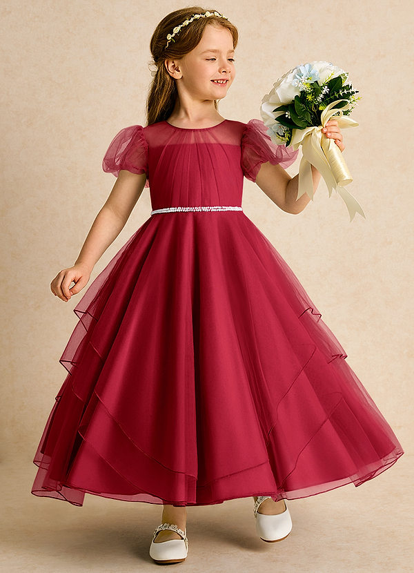 Azazie Duckie Abiti da Ragazza di Fiori Abito Principessa in Tulle Plissettato Scarlatto image1