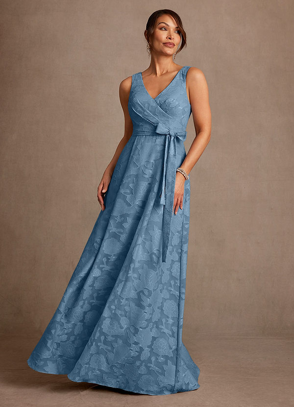 Azazie Luanne Mother of the Brides Dresses Steel Blue A-Line Pleated Floral Burnout Dress image1