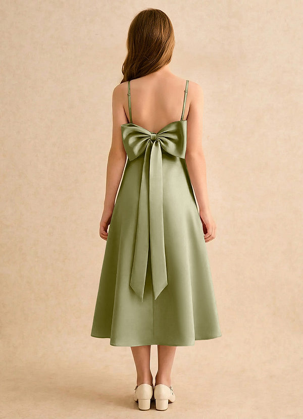 Azazie Jaella Girls Formal Flower Girl Dresses Moss Green A-Line Pleated Matte Satin Dress image1