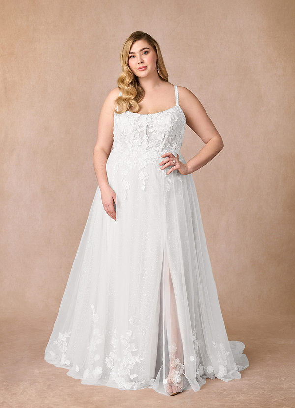 Azazie Jovana Brautkleider A-Linie Schaufel Tüll Kleid Diamantweiß image1