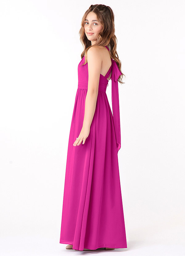Azazie Jaylah Junior Fuchsia A-Line Ruched Chiffon Dress image1