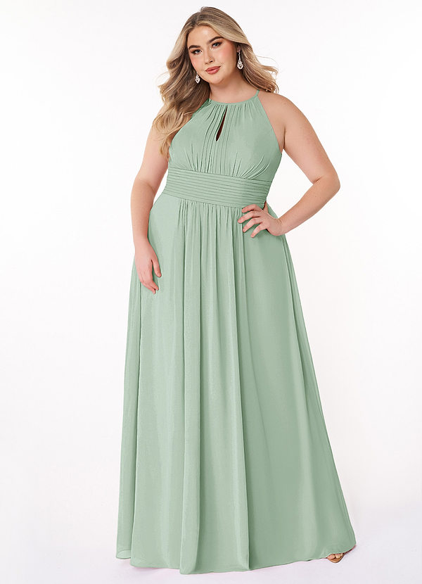 Azazie Bonnie Bridesmaid Dresses Agave A-Line Keyhole Ruched Chiffon Dress image1