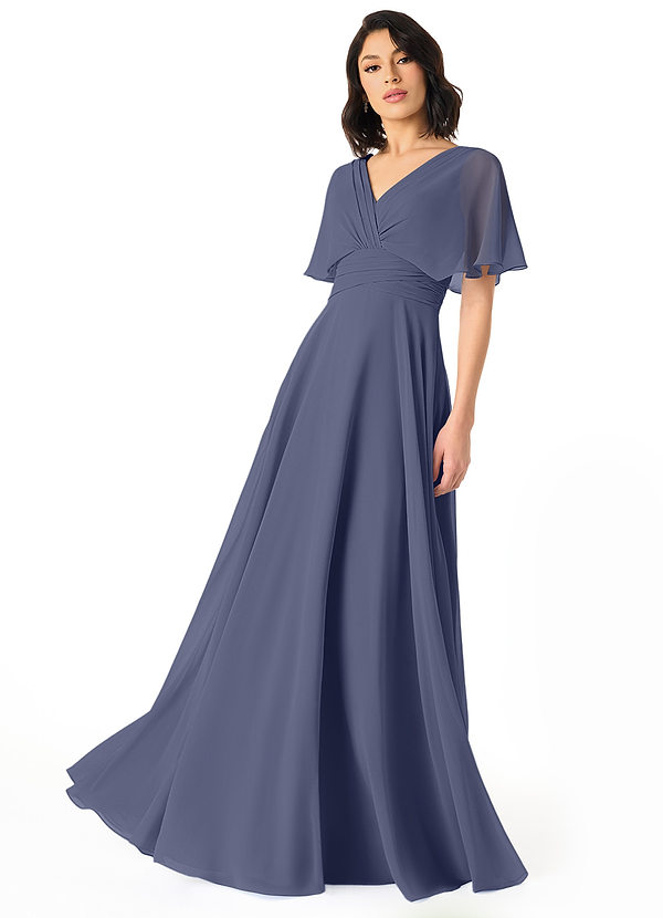 Azazie Pamela Bridesmaid Dresses Stormy A-Line V-Neck Pleated Chiffon Dress image1