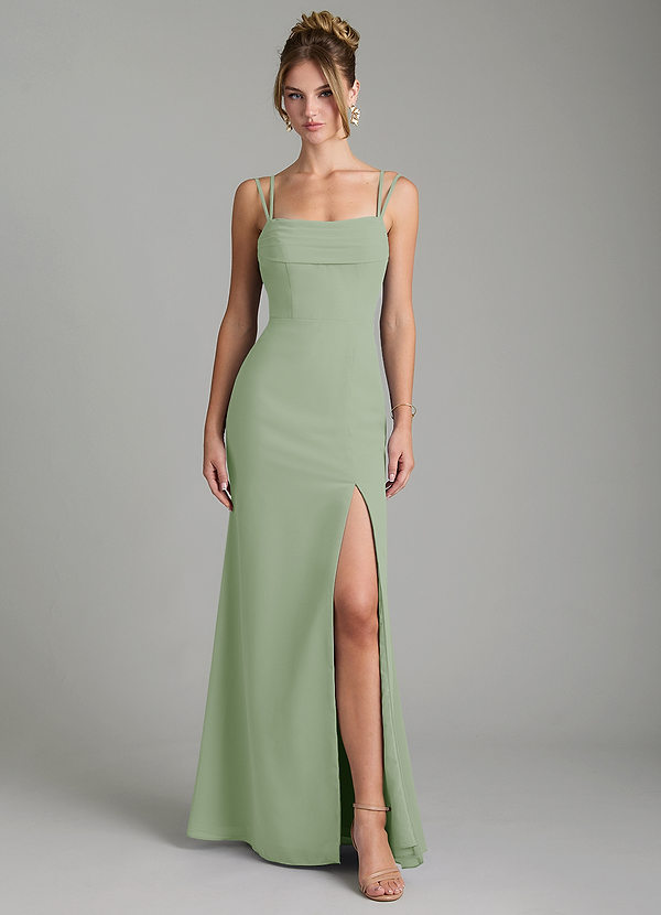 Azazie Egypt Robes Demoiselle d'honneur Robe Fourreau en Mousseline de soie Encolure en Forme de Cœur Vert Sauge image1