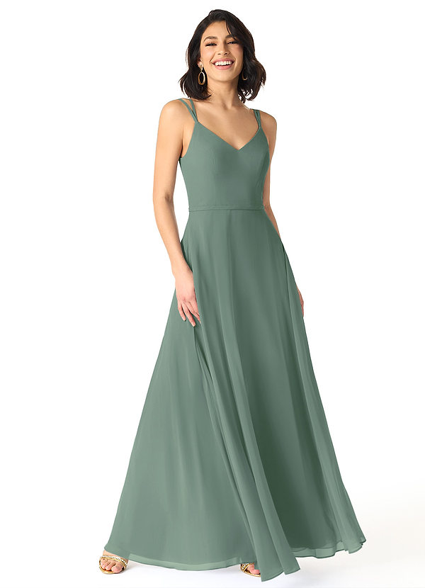 Azazie Janine Robes Demoiselle d'honneur Robe Trapèze en Mousseline de soie Col en V Eucalyptus image1