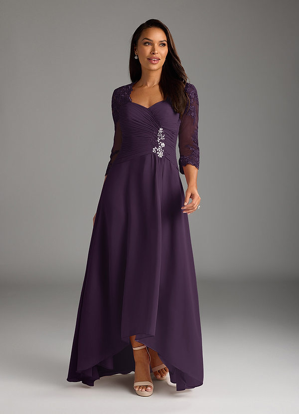 Azazie Devereaux Mother of the Brides Dresses Plum A-Line Lace Chiffon Dress image1