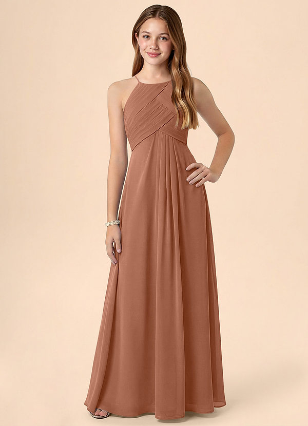 Azazie Ginny Junior Bronzer A-Line Pleated Chiffon Dress image1