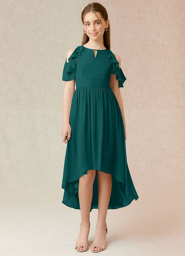 Los Vestidos AsiméTricos Para Damas De Honor Junior Con Escote En Forma De Cucharada Pavo real main image 0
