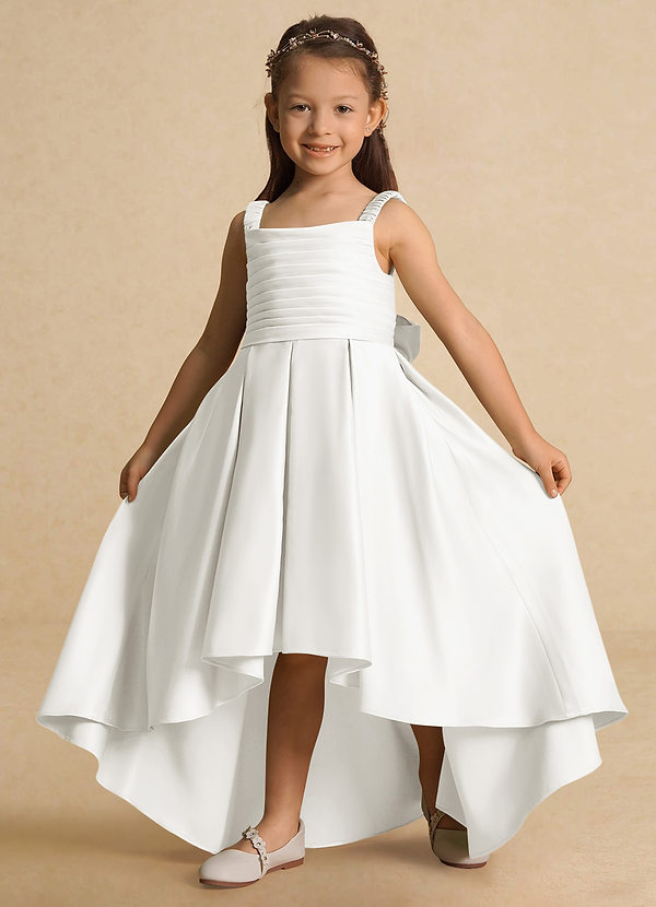 Azazie Kat Flower Girl Dresses Vestido de Marfil de Satin Mate de Acampanado con Plisado image1