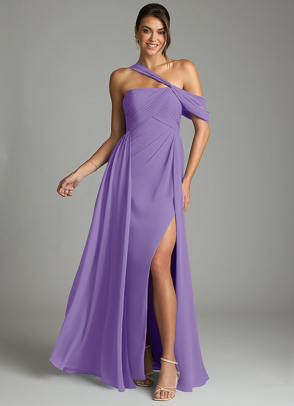 Azazie Kassandra Bridesmaid Dresses Tahiti A-Line Off the Shoulder Chiffon Dress image1