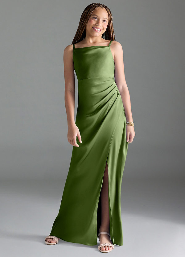 Azazie Leonis Junior Juniper A-Line Pleated Stretch Satin Dress image1