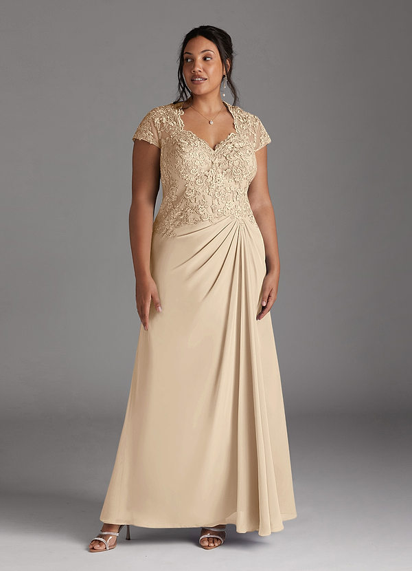 Azazie Junie Robe Mère de la Mariée & du Marié Robe Trapèze en Mousseline de soie Dentelle Champagne image1