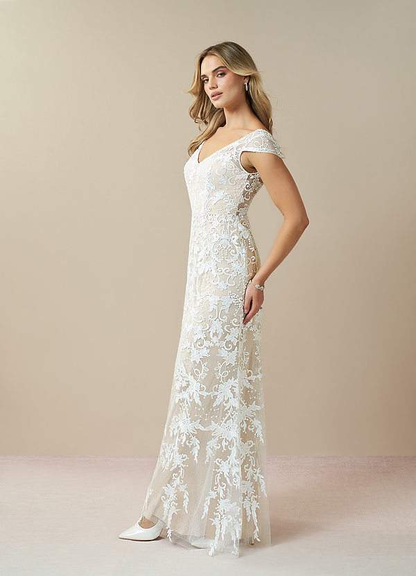 Azazie Devonna Wedding Dresses Sheath V-Neck Sequins Lace Floor-Length Dress image2