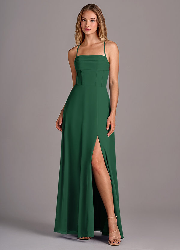 Azazie Carolyn Bridesmaid Dresses Dark Green A-Line Pleated Chiffon Dress image1