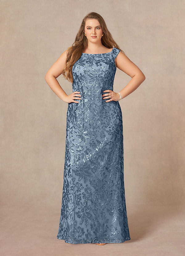 Azazie Porcelain Mother of the Brides Dresses Dusty Blue A-Line Off the Shoulder Lace Dress image1