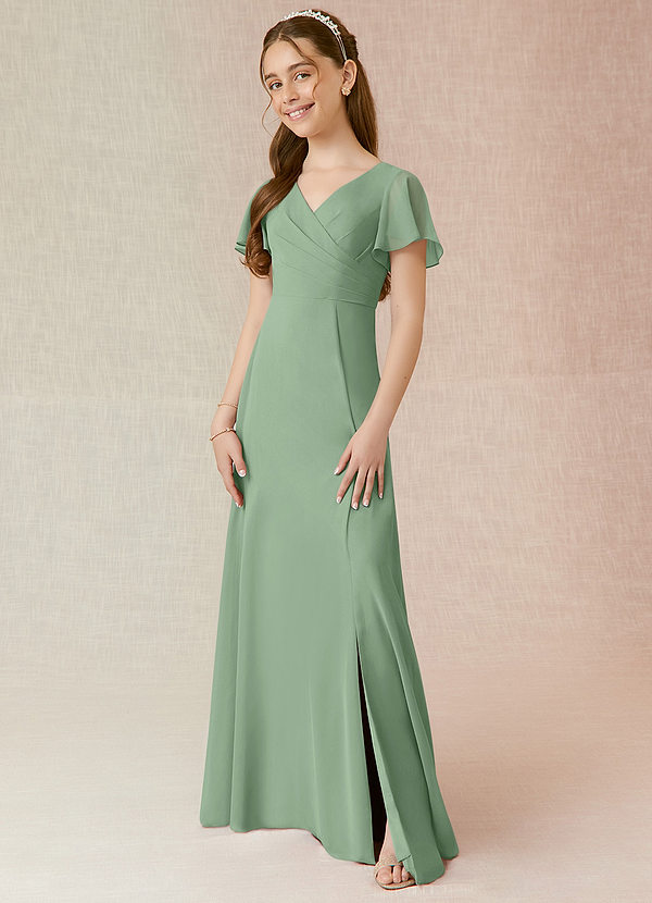 Azazie Induh Vestido de Matcha de Gasa/ Chiffon de Acampanado con Volante image1