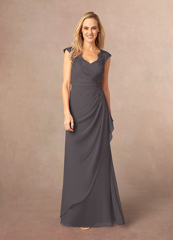 Azazie Gladys Mother of the Brides Dresses Steel Grey A-Line Queen Anne Lace Chiffon Dress image1