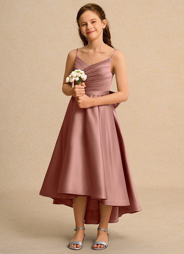 Azazie Sweets Girl Bloemenmeisjes Jurken A-Lijn Jurk van Mat Satijn Geplooid Ceder Roos image1