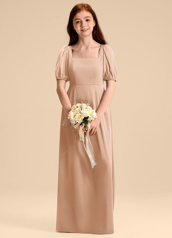 Azazie Briar Junior Robe Trapèze en Satin extensible Arc Rose Perle image1