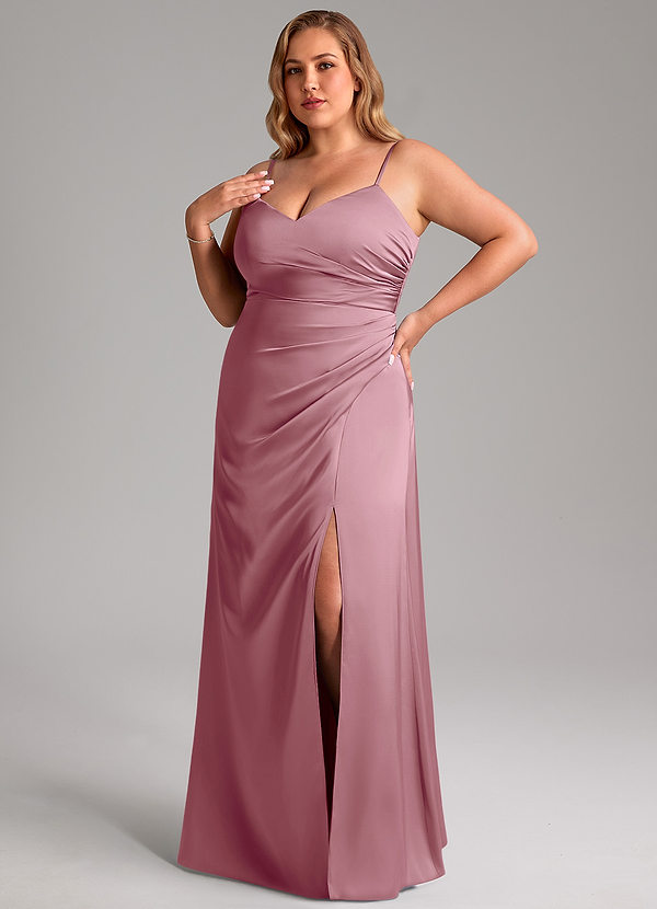 Azazie Azuree Vestidos de dama de honor Vestido Malva Vintage de Satén Elástico de Línea A con Plisado image1