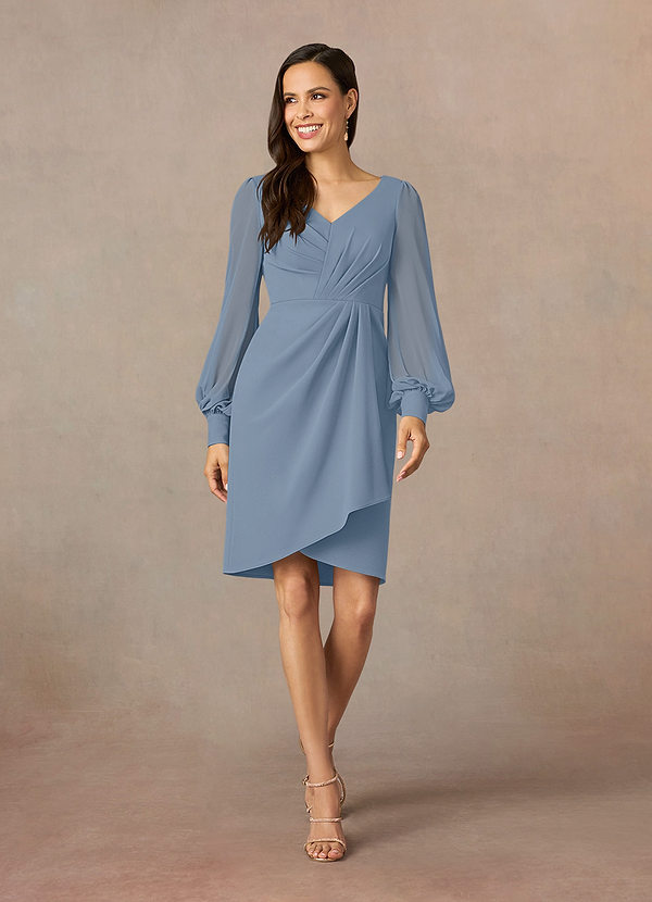 Azazie Karen Mother of the Brides Dresses Dusty Blue Sheath Pleated Stretch Crepe Dress image1