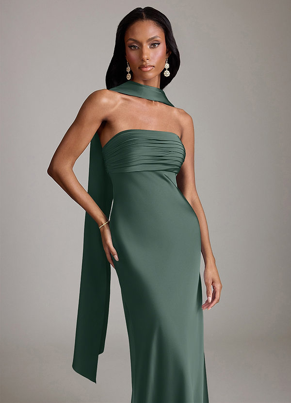 Azazie Saylor Vestidos Dama de Honor Vestido de Musgo Marino de Satén Elástico de Corte Sirena con Sin tirantes image1