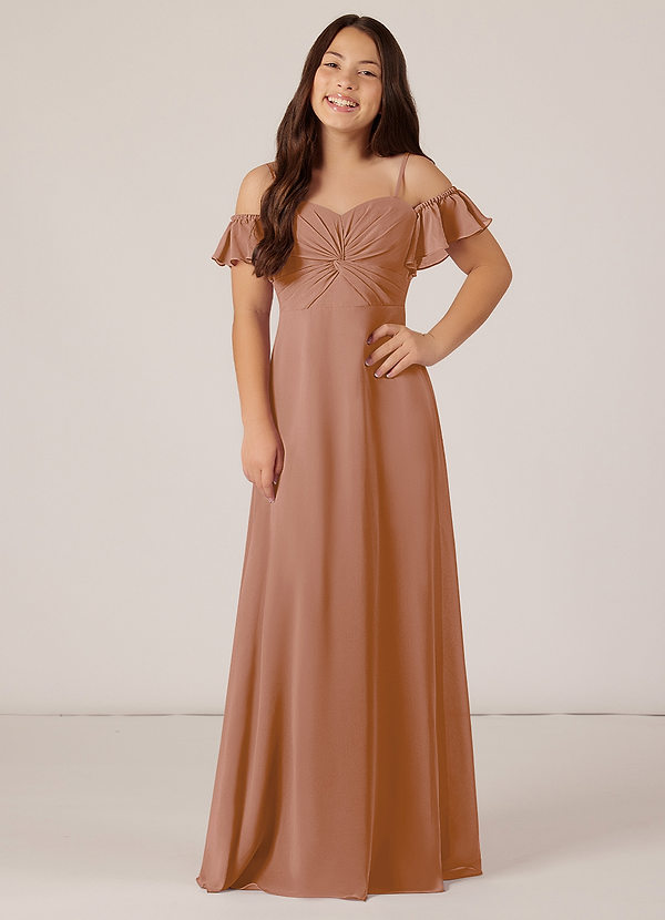 Azazie Juna Junior Robe Trapèze en Mousseline de soie Épaule décolletée Champagne Rosé image1